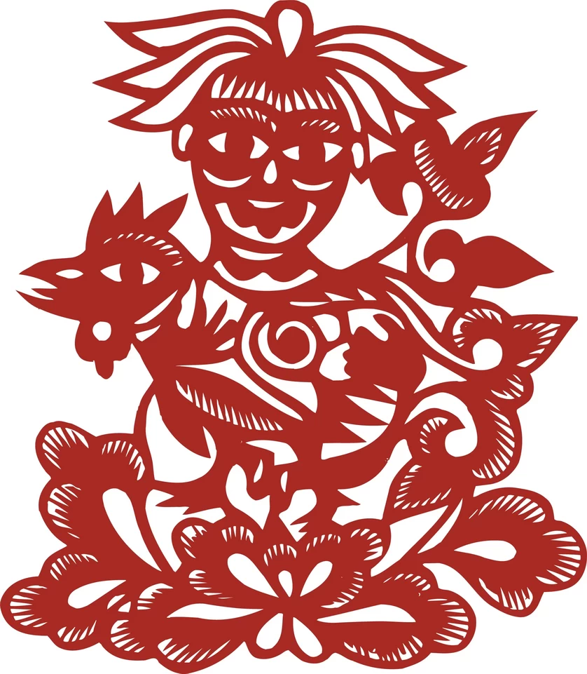 中国风中式传统喜庆民俗人物动物窗花剪纸插画边框AI矢量PNG素材【2481】